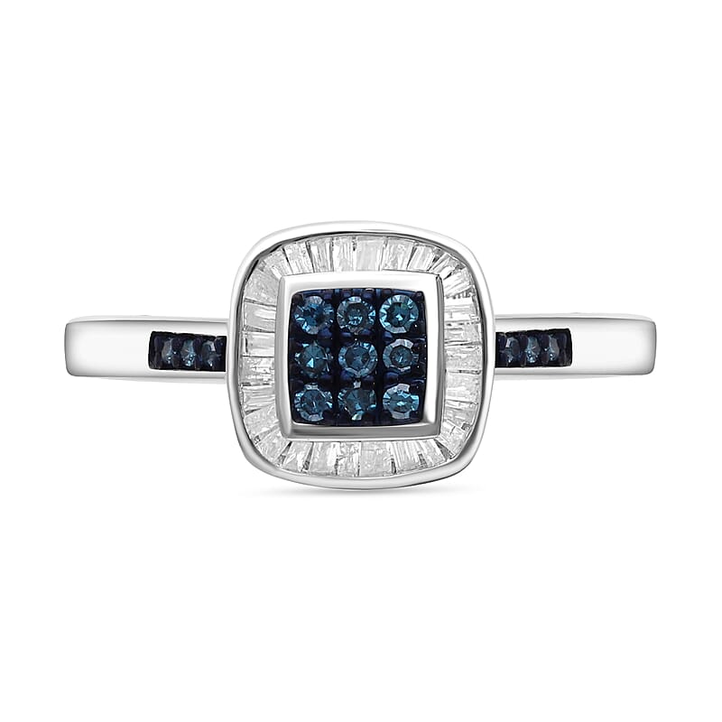 Venice Blue Diamond I1-I2 and White Diamond Ring in Platinum Over Sterling Silver (Size 6.0) 0.25 ctw