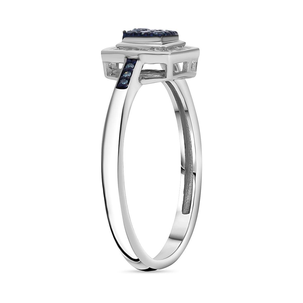 Venice Blue Diamond I1-I2 and White Diamond Ring in Platinum Over Sterling Silver (Size 6.0) 0.25 ctw