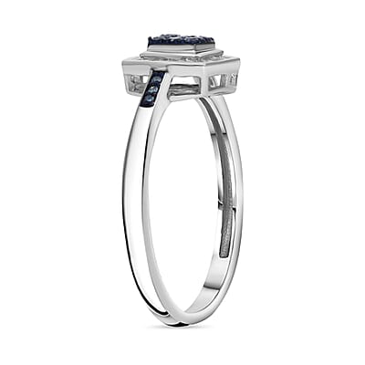 Venice Blue Diamond I1-I2 and White Diamond Ring in Platinum Over Sterling Silver (Size 6.0) 0.25 ctw