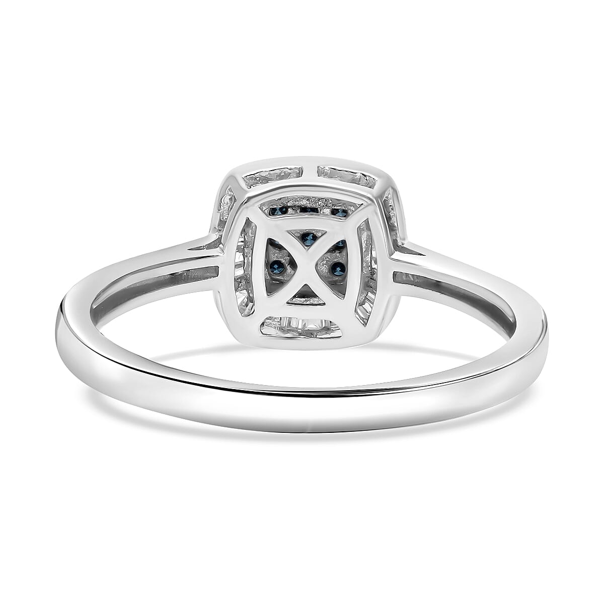 Venice Blue Diamond I1-I2 and White Diamond Ring in Platinum Over Sterling Silver (Size 6.0) 0.25 ctw
