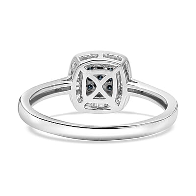 Venice Blue Diamond I1-I2 and White Diamond Ring in Platinum Over Sterling Silver (Size 6.0) 0.25 ctw