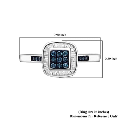 Venice Blue Diamond I1-I2 and White Diamond Ring in Platinum Over Sterling Silver (Size 6.0) 0.25 ctw