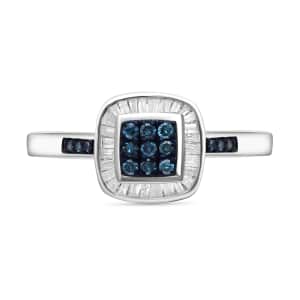 Venice Blue Diamond I1-I2 and White Diamond Ring in Platinum Over Sterling Silver (Size 7.0) 0.25 ctw