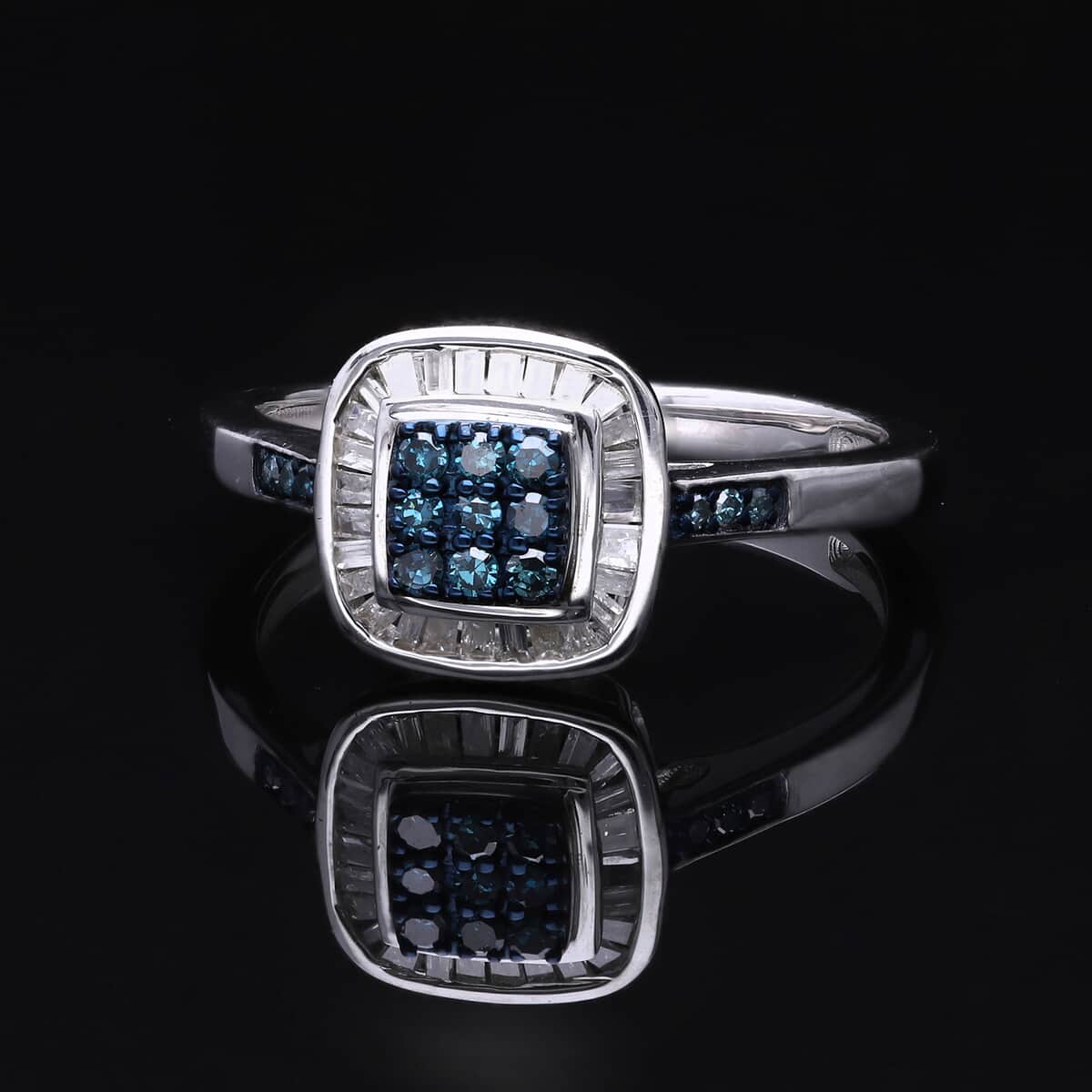 Venice Blue Diamond I1-I2 and White Diamond Ring in Platinum Over Sterling Silver (Size 7.0) 0.25 ctw image number 1