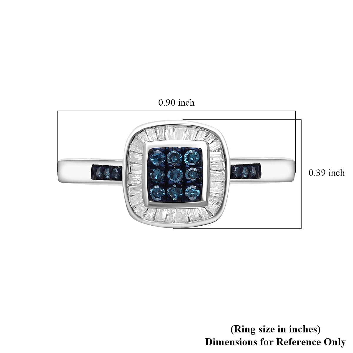 Venice Blue Diamond I1-I2 and White Diamond Ring in Platinum Over Sterling Silver (Size 7.0) 0.25 ctw