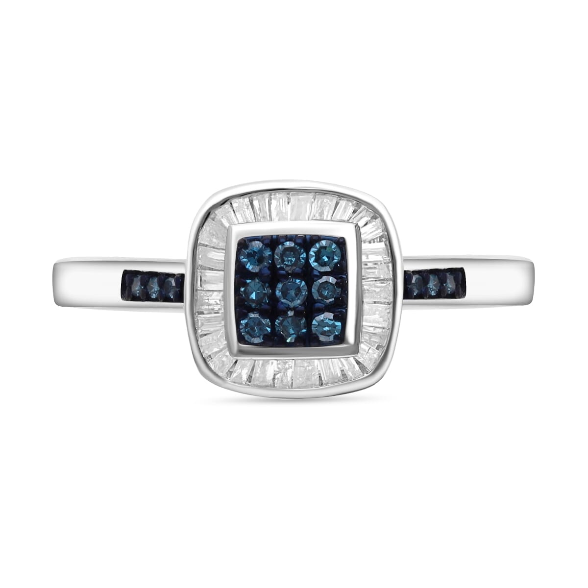 Venice Blue Diamond I1-I2 and White Diamond Ring in Platinum Over Sterling Silver (Size 9.0) 0.25 ctw image number 0