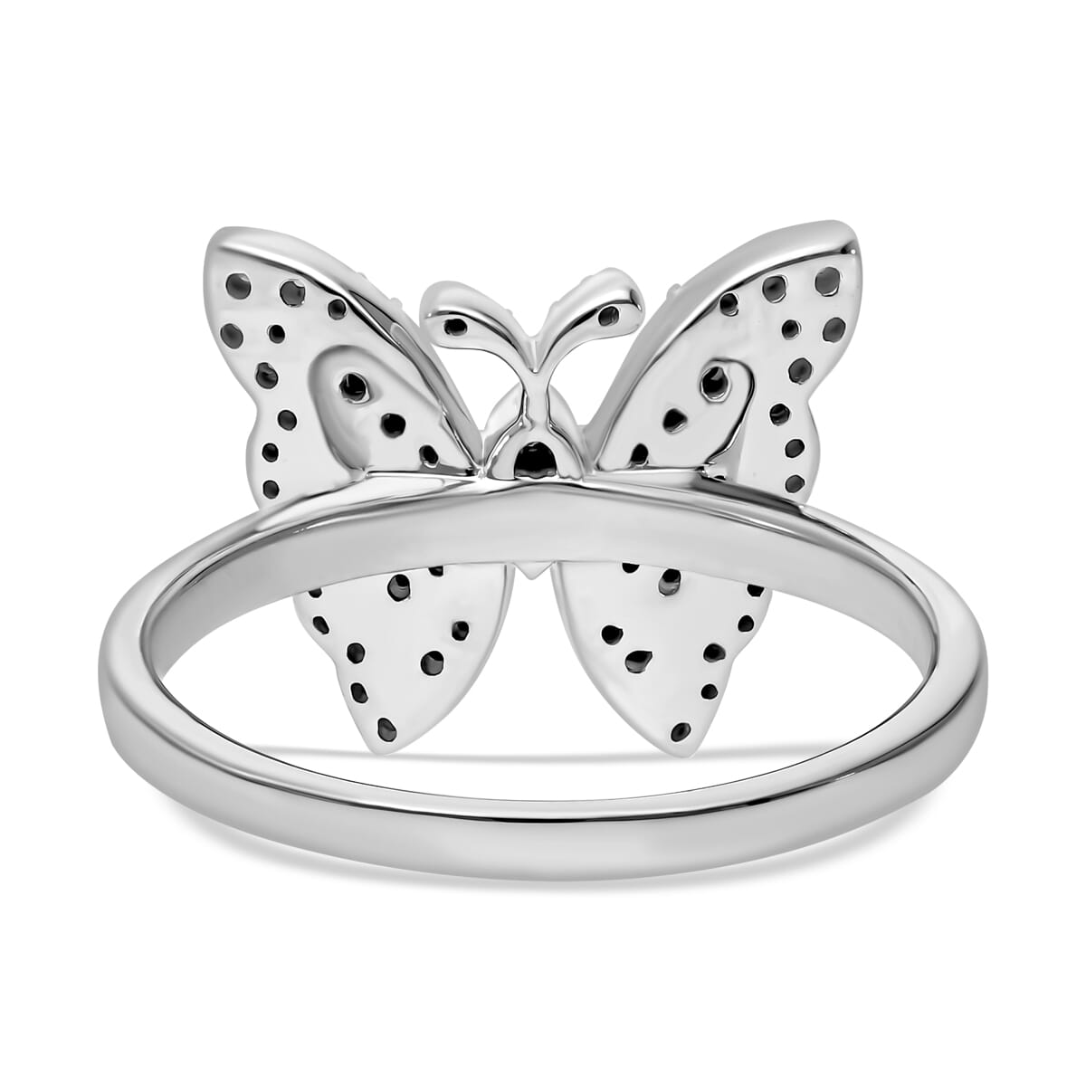 Venice Blue Diamond I1-I2 and White Diamond Butterfly Ring in Platinum Over Sterling Silver (Size 6.0) 0.33 ctw image number 4