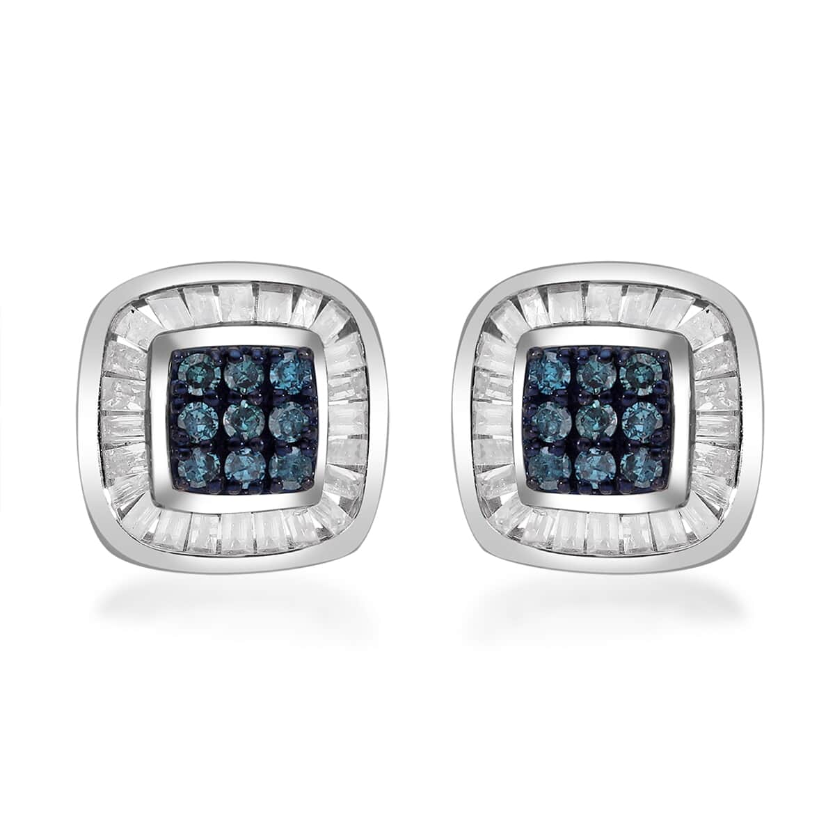 Venice Blue Diamond I1-I2 and White Diamond Stud Earrings in Platinum Over Sterling Silver 0.33 ctw image number 0