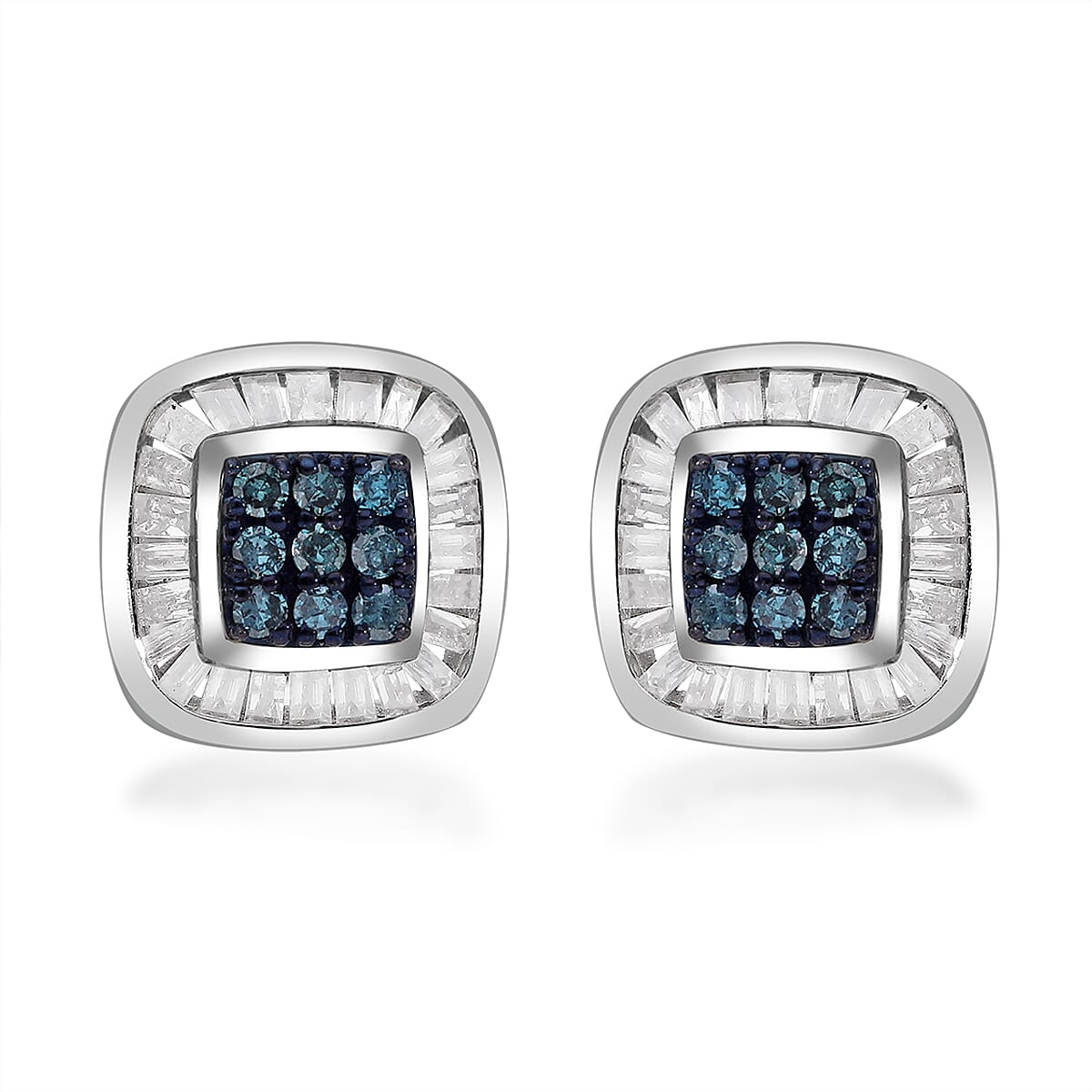 Venice Blue Diamond I1-I2 and White Diamond Stud Earrings in Platinum Over Sterling Silver 0.33 ctw image number 0