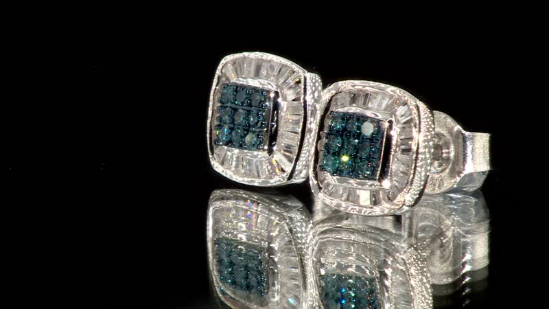 Venice Blue Diamond I1-I2 and White Diamond Stud Earrings in Platinum Over Sterling Silver 0.33 ctw