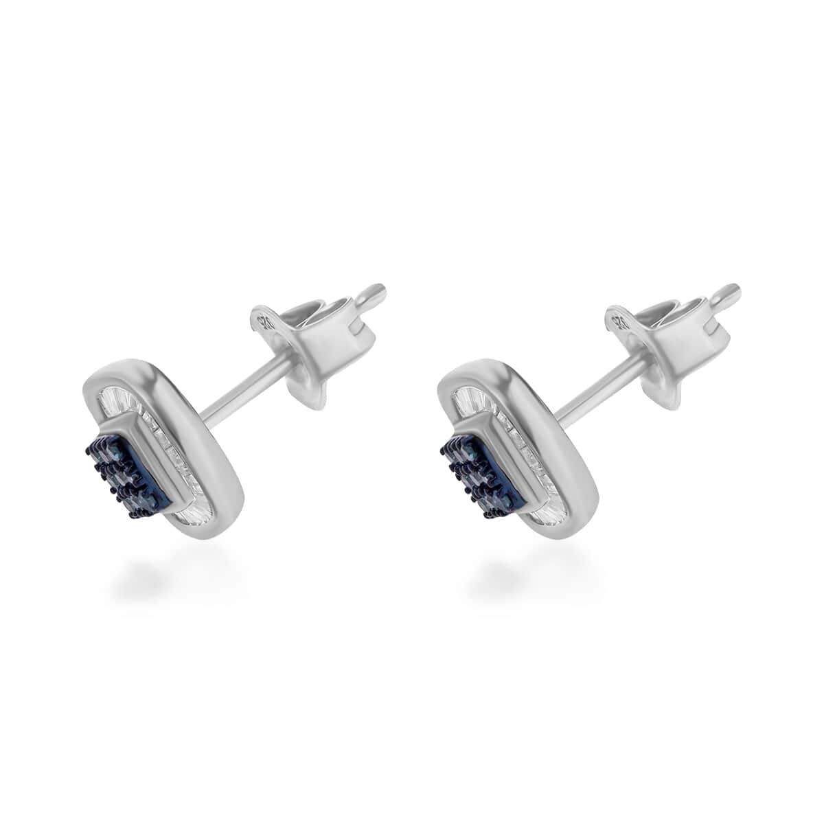 Venice Blue Diamond I1-I2 and White Diamond Stud Earrings in Platinum Over Sterling Silver 0.33 ctw image number 3