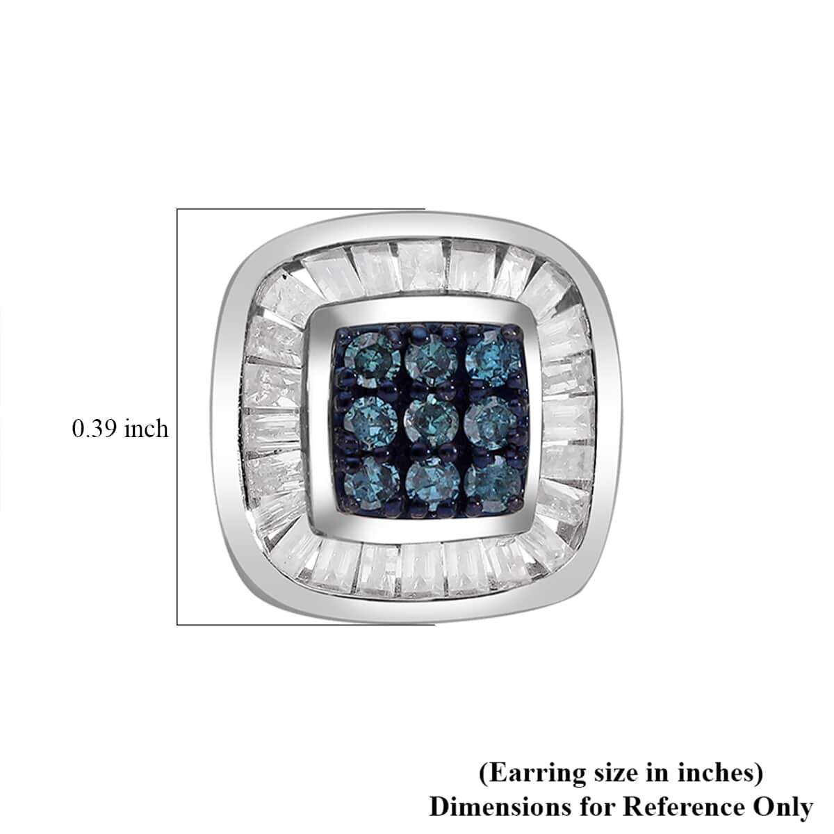 Venice Blue Diamond I1-I2 and White Diamond Stud Earrings in Platinum Over Sterling Silver 0.33 ctw image number 4