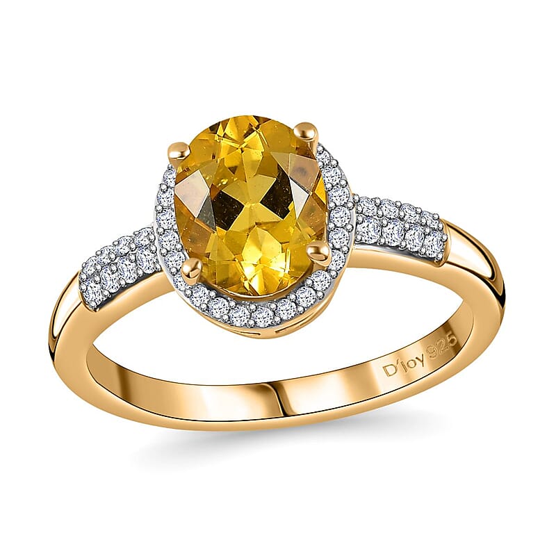 Brazilian Heliodor and Moissanite Halo Ring in Vermeil Yellow Gold Over Sterling Silver (Size 10.0) 2.00 ctw
