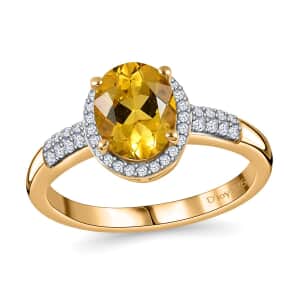 Brazilian Heliodor and Moissanite Halo Ring in Vermeil Yellow Gold Over Sterling Silver (Size 10.0) 2.00 ctw