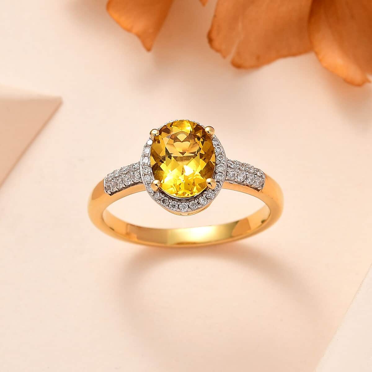 Brazilian Heliodor and Moissanite Halo Ring in Vermeil Yellow Gold Over Sterling Silver (Size 10.0) 2.00 ctw image number 1
