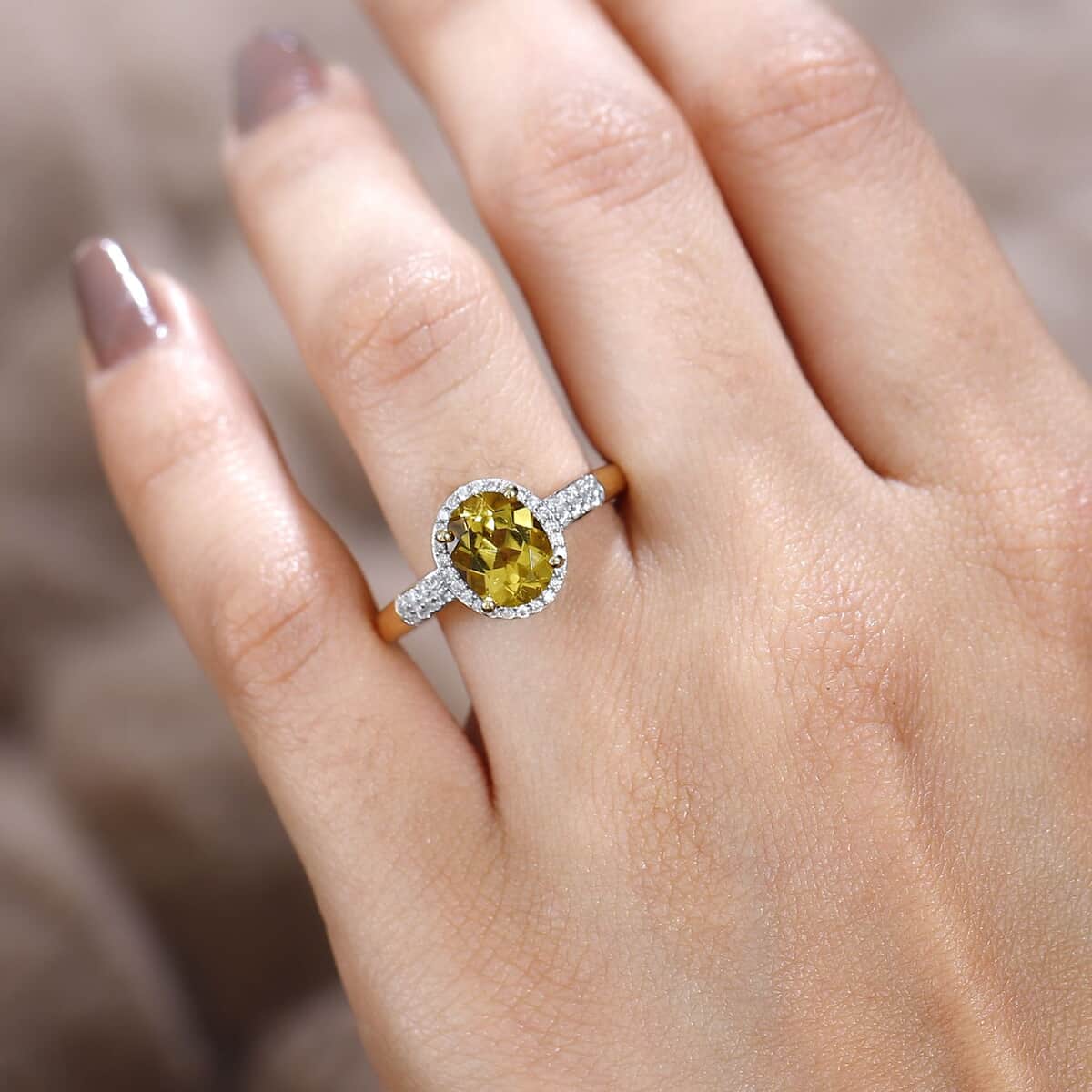 Brazilian Heliodor and Moissanite Halo Ring in Vermeil Yellow Gold Over Sterling Silver (Size 10.0) 2.00 ctw image number 2