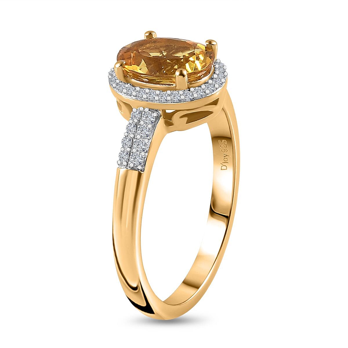 Brazilian Heliodor and Moissanite Halo Ring in Vermeil Yellow Gold Over Sterling Silver (Size 10.0) 2.00 ctw