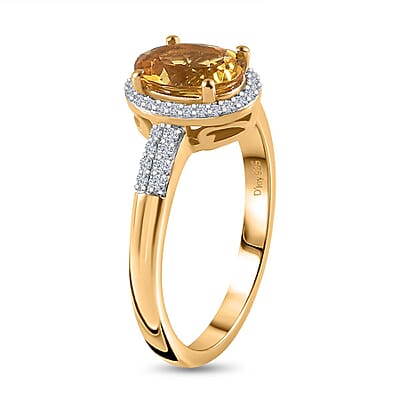 Brazilian Heliodor and Moissanite Halo Ring in Vermeil Yellow Gold Over Sterling Silver (Size 10.0) 2.00 ctw