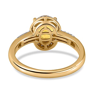 Brazilian Heliodor and Moissanite Halo Ring in Vermeil Yellow Gold Over Sterling Silver (Size 10.0) 2.00 ctw