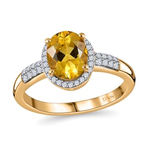 Brazilian Heliodor and Moissanite Halo Ring in Vermeil Yellow Gold Over Sterling Silver (Size 5.0) 2.00 ctw