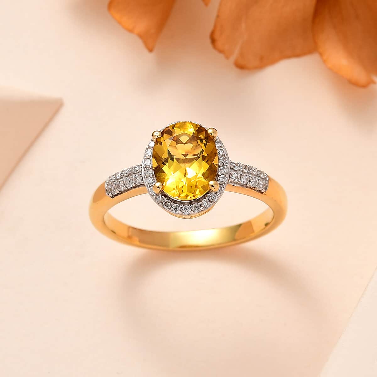 Brazilian Heliodor and Moissanite Halo Ring in Vermeil Yellow Gold Over Sterling Silver (Size 6.0) 2.00 ctw image number 1