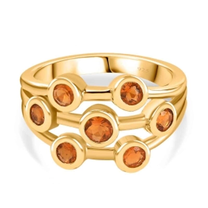 Fire Opal 0.66 ctw Cluster Ring in Vermeil Yellow Gold Over Sterling Silver (Size 11.5)