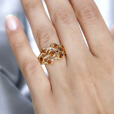 Fire Opal 0.66 ctw Cluster Ring in Vermeil Yellow Gold Over Sterling Silver (Size 11.5)