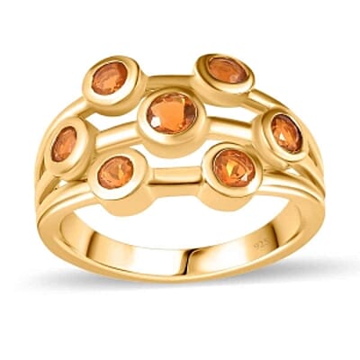 Fire Opal 0.66 ctw Cluster Ring in Vermeil Yellow Gold Over Sterling Silver (Size 11.5)