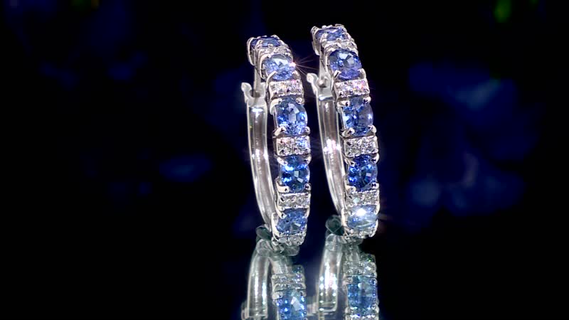 Ceylon Blue Sapphire and Moissanite Hoop Earrings in Platinum Over Sterling Silver 3.65 ctw