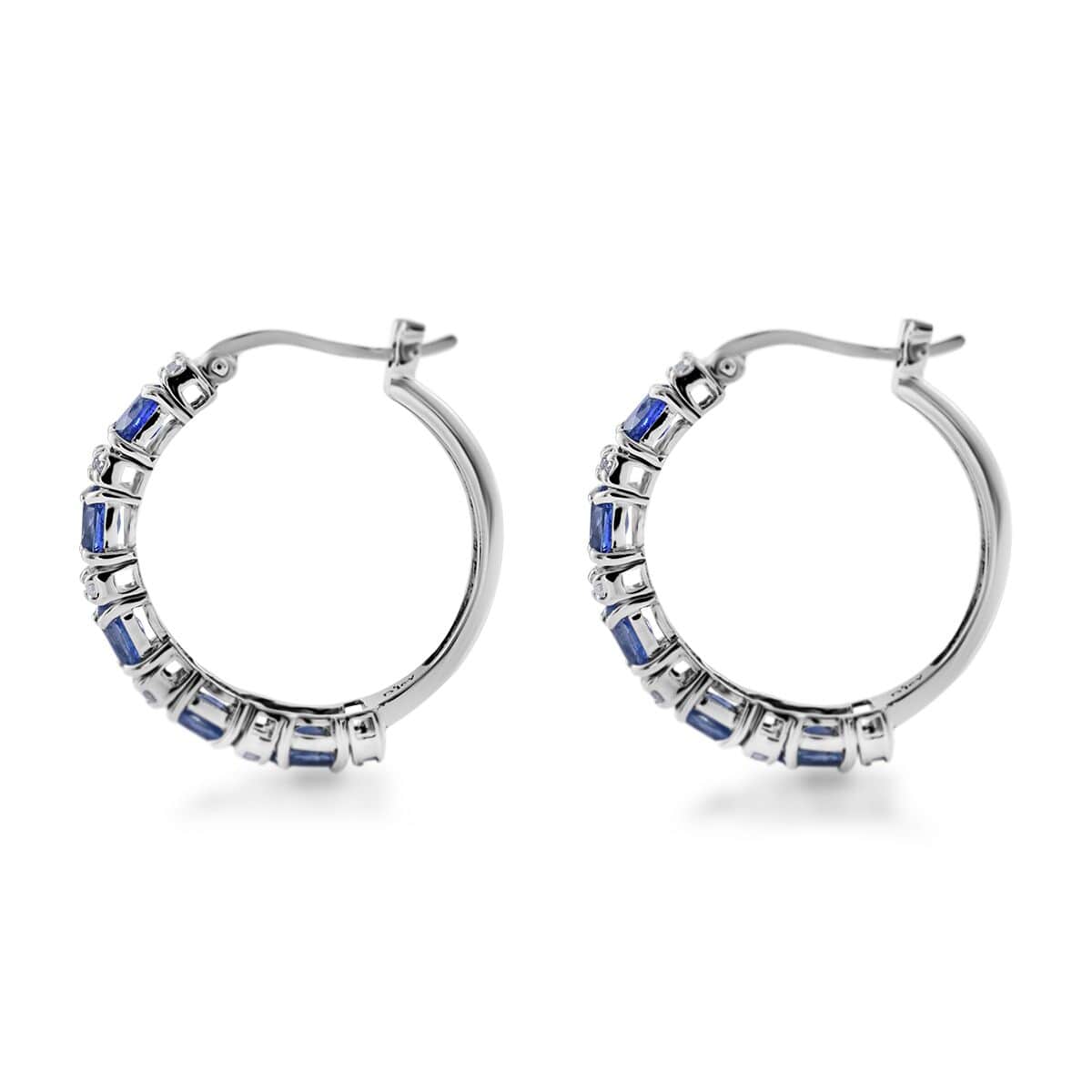 Ceylon Blue Sapphire and Moissanite Hoop Earrings in Platinum Over Sterling Silver 3.65 ctw image number 2