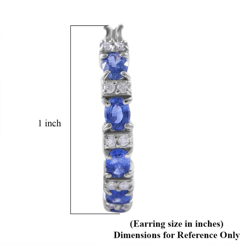 Ceylon Blue Sapphire and Moissanite Hoop Earrings in Platinum Over Sterling Silver 3.65 ctw