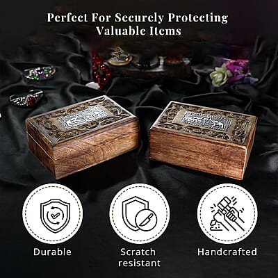 Set of 2 Handcrafted Elephant Teak Wooden Hand Carved Jewellery Box with Ring Slot