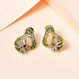 Ethiopian Welo Opal and Chrome Diopside 2.45 ctw Earrings in Vermeil YG Over Sterling Silver