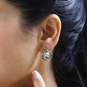 Ethiopian Welo Opal and Chrome Diopside 2.45 ctw Earrings in Vermeil YG Over Sterling Silver
