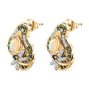 Ethiopian Welo Opal and Chrome Diopside 2.45 ctw Earrings in Vermeil YG Over Sterling Silver