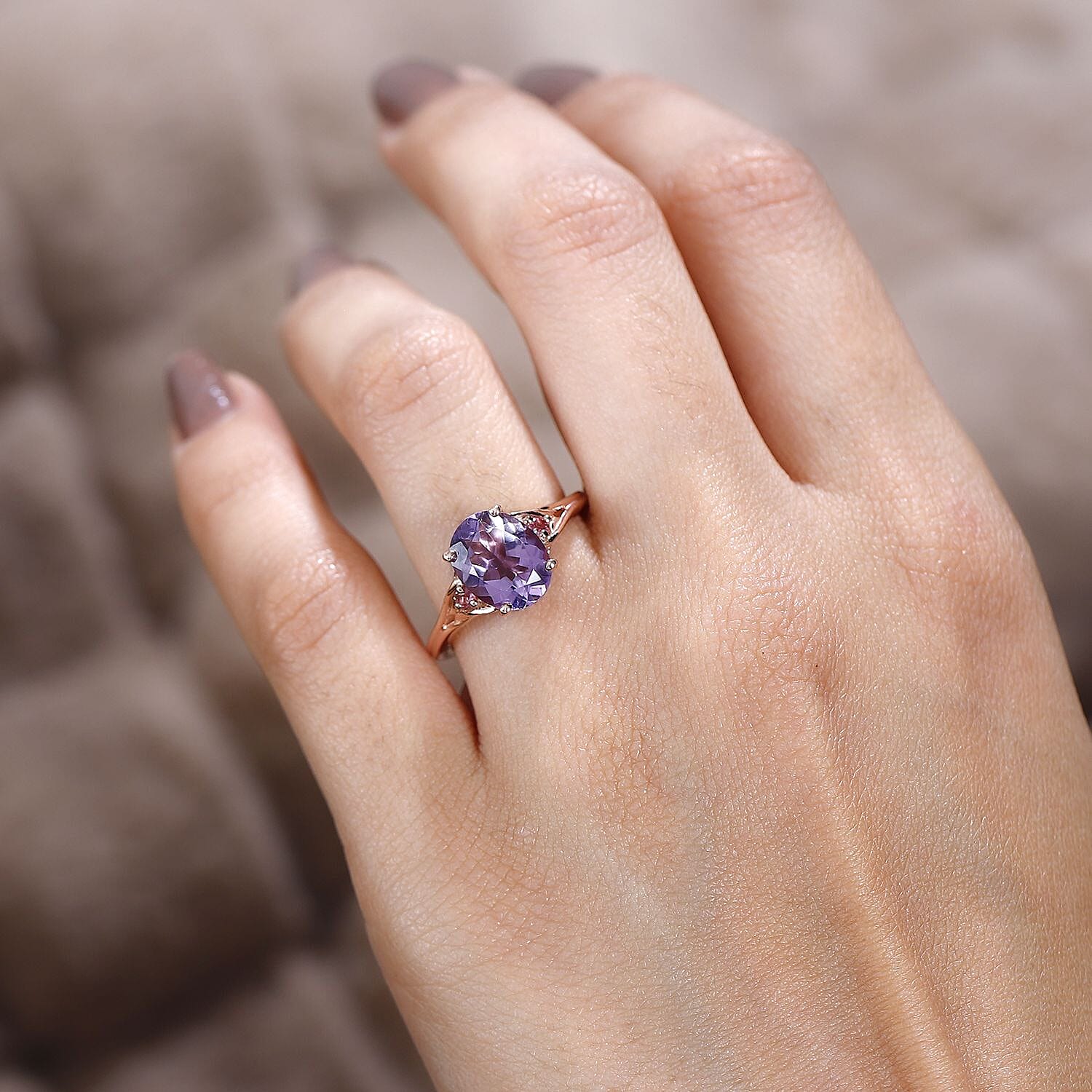 Premium Rose De France Amethyst and Morro Redondo Pink Tourmaline Ring in Vermeil Rose Gold Over Sterling Silver (Size 10.0) 2.40 ctw
