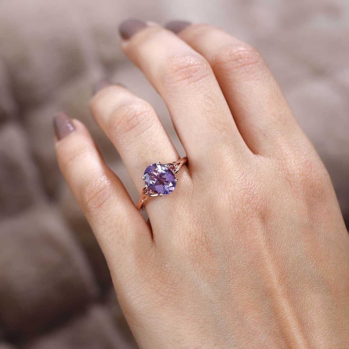 Premium Rose De France Amethyst and Morro Redondo Pink Tourmaline Ring in Vermeil Rose Gold Over Sterling Silver (Size 10.0) 2.40 ctw image number 2