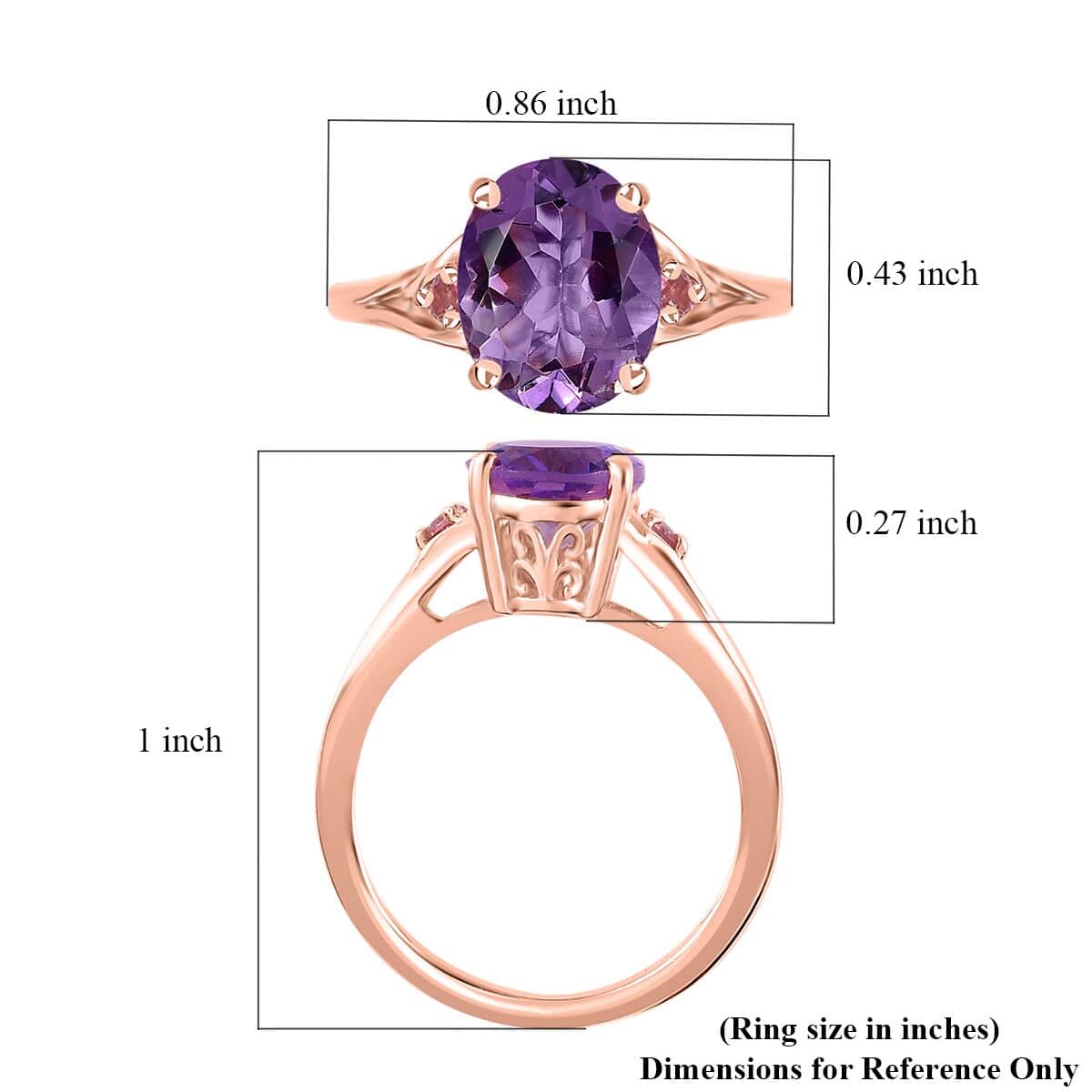 Premium Rose De France Amethyst and Morro Redondo Pink Tourmaline Ring in Vermeil Rose Gold Over Sterling Silver (Size 10.0) 2.40 ctw image number 5