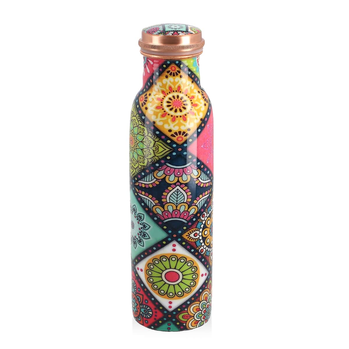 Homesmart Mandala Printed Copper Bottle (32oz) with Shungite Infuser and Shungite Beaded Stretch Bracelet image number 2