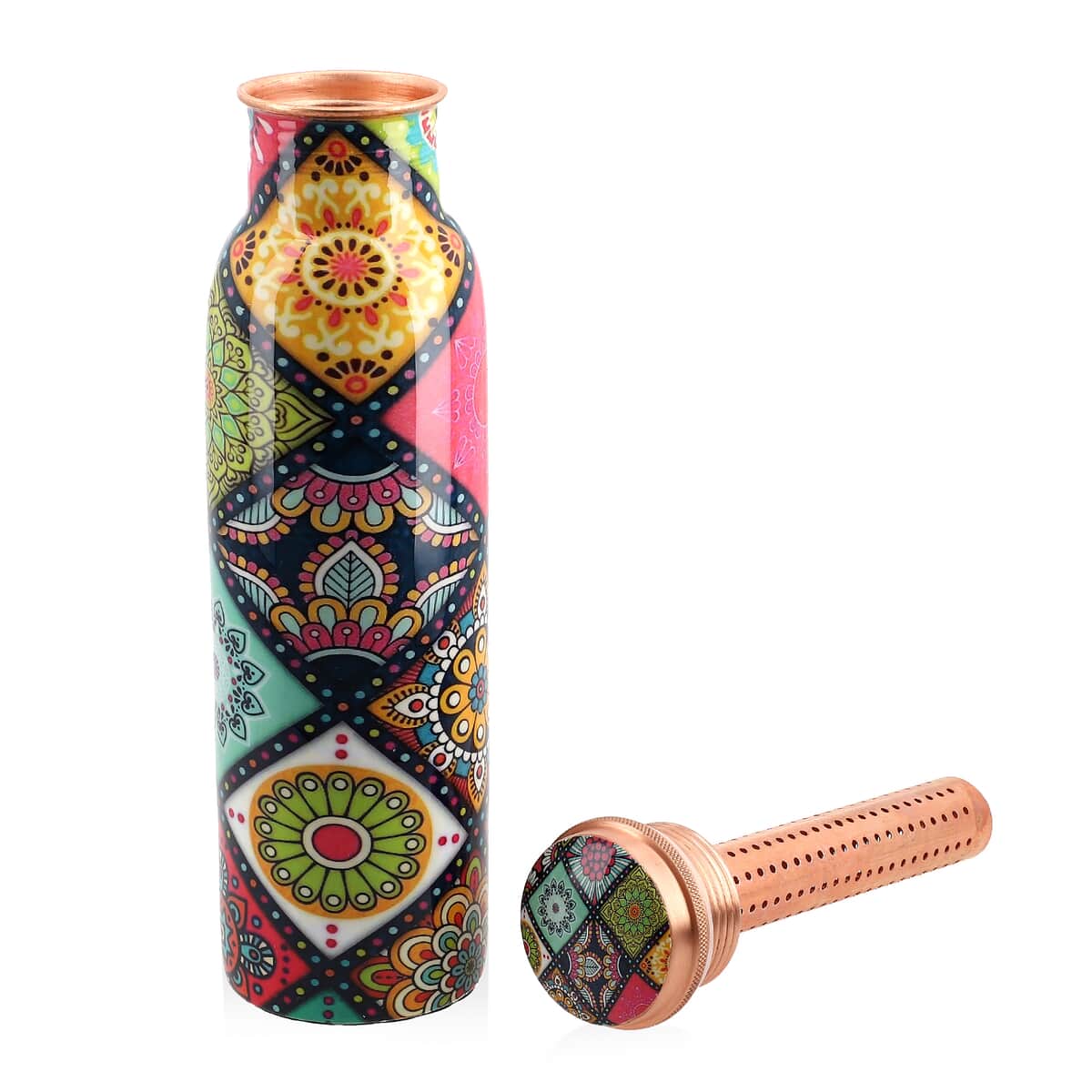 Homesmart Mandala Printed Copper Bottle (32oz) with Shungite Infuser and Shungite Beaded Stretch Bracelet image number 3