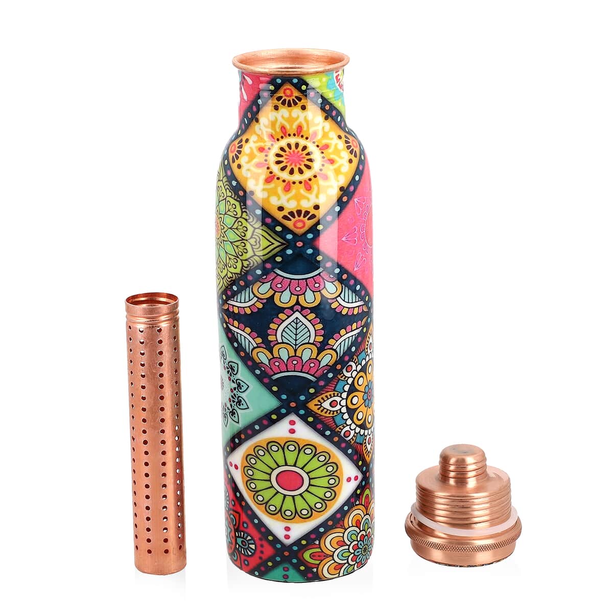 Homesmart Mandala Printed Copper Bottle (32oz) with Shungite Infuser and Shungite Beaded Stretch Bracelet image number 4