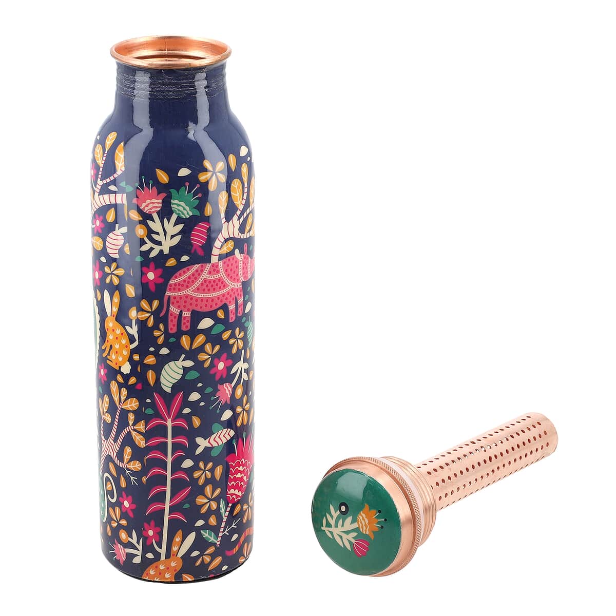 Homesmart Animal Printed Copper Bottle (32oz) with Shungite Infuser and Shungite Beaded Stretch Bracelet image number 3