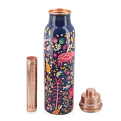 Homesmart Animal Printed Copper Bottle (32oz) with Shungite Infuser and Shungite Beaded Stretch Bracelet