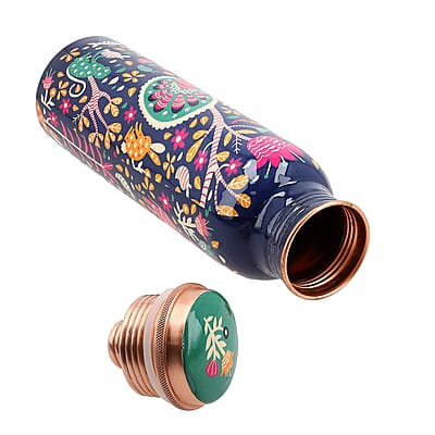 Homesmart Animal Printed Copper Bottle (32oz) with Shungite Infuser and Shungite Beaded Stretch Bracelet