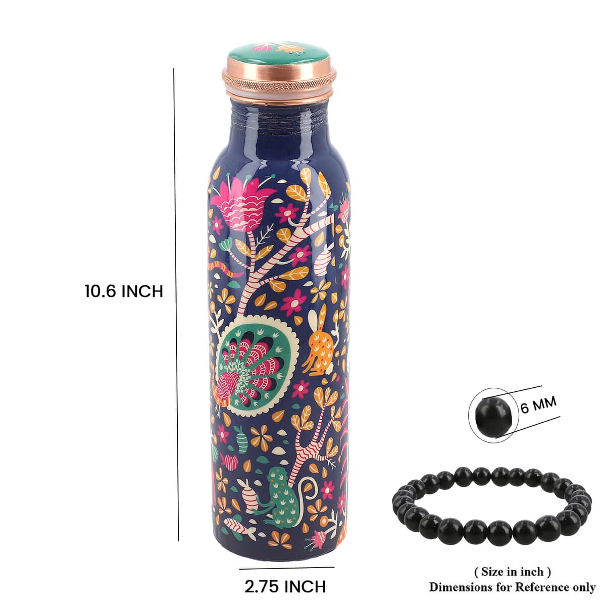 Homesmart Animal Printed Copper Bottle (32oz) with Shungite Infuser and Shungite Beaded Stretch Bracelet image number 6