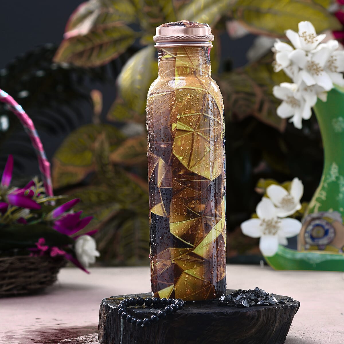 Homesmart Printed Copper Bottle (32oz) with Shungite Infuser and Shungite Beaded Stretch Bracelet image number 1