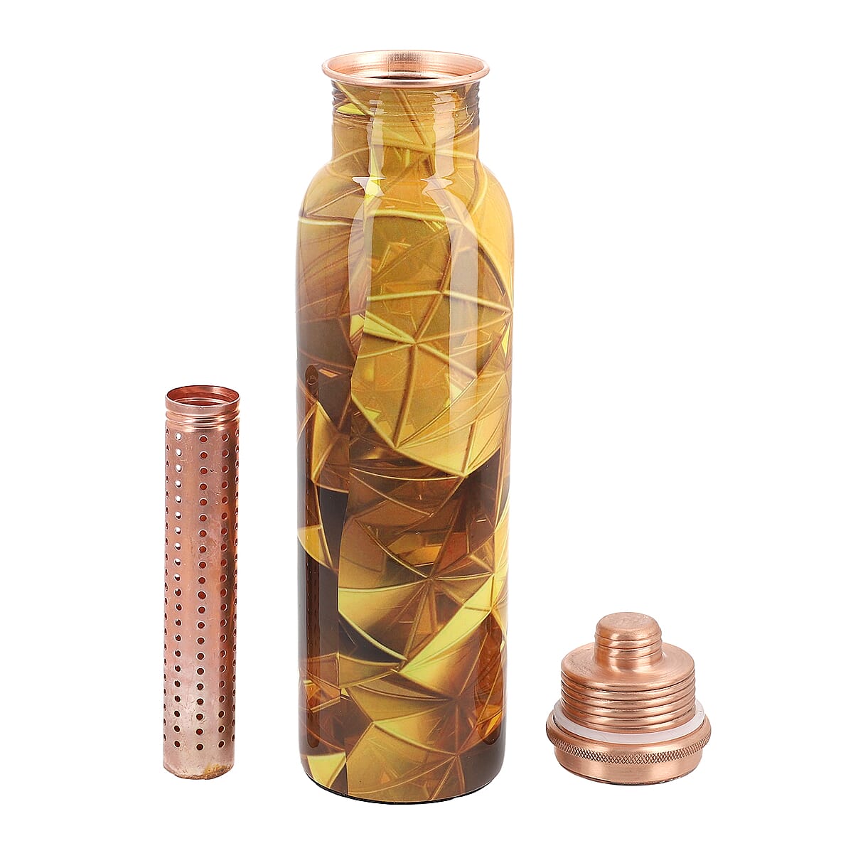 Homesmart Printed Copper Bottle (32oz) with Shungite Infuser and Shungite Beaded Stretch Bracelet image number 4
