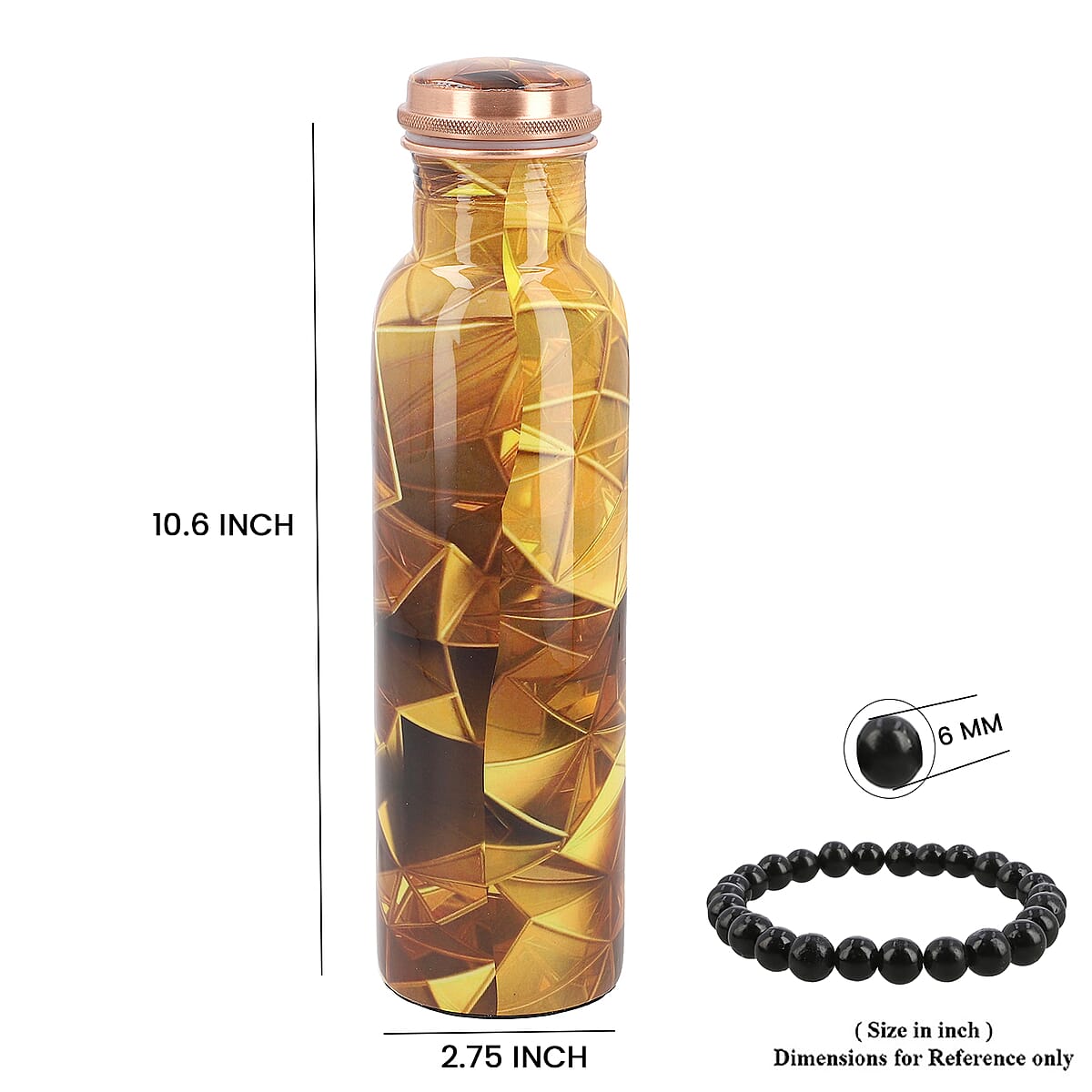 Homesmart Printed Copper Bottle (32oz) with Shungite Infuser and Shungite Beaded Stretch Bracelet image number 6