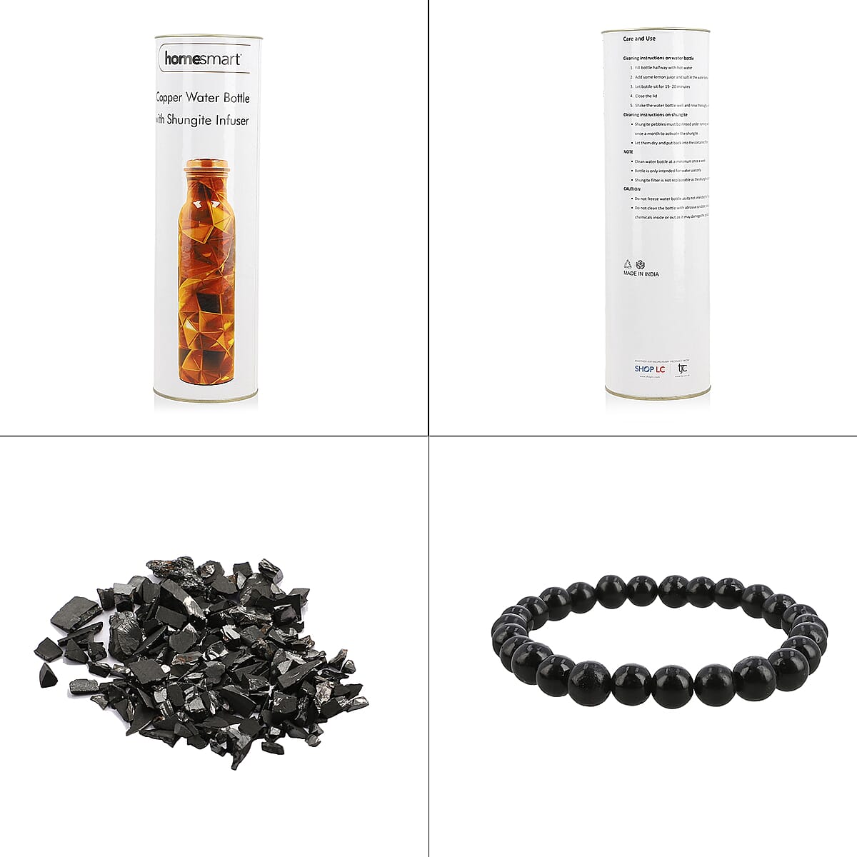 Homesmart Printed Copper Bottle (32oz) with Shungite Infuser and Shungite Beaded Stretch Bracelet image number 7