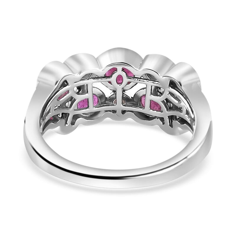 African Ruby and Moissanite 1.59 ctw Ring in Rhodium Over Sterling Silver (Size 11.5)
